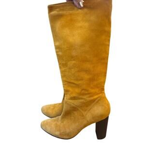 No.6 handmade butter yellow‎ suede leather knee high heeled boots SIZE 9